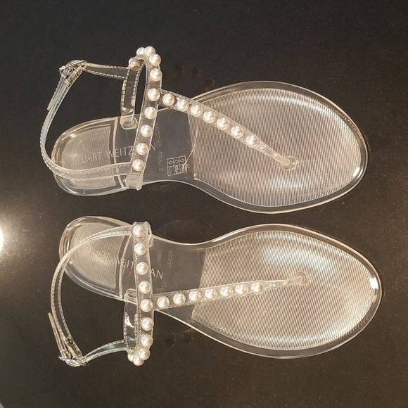 💕STUART WEITZMAN💕 Goldie Jelly Sandal Thong ~ Clear Pearl Embellishments 12 - Picture 10 of 15